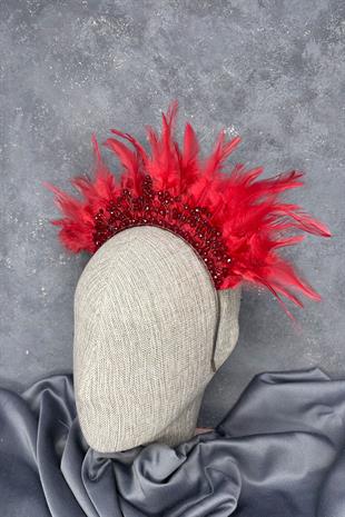 Arden Bridal Henna Tiara with Burgundy Feathers and Crystal Beads