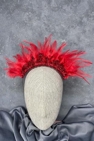 Arden Bridal Henna Tiara with Burgundy Feathers and Crystal Beads