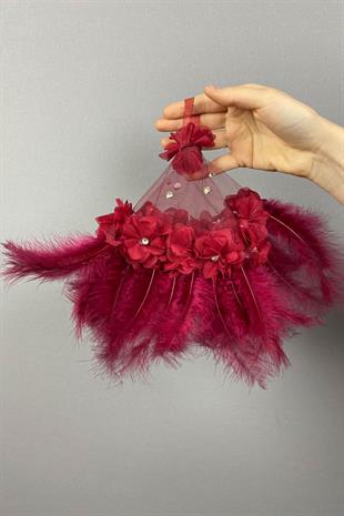 Claret Red Hairy And Stone Bridal Halay Handkerchief 1 pcs