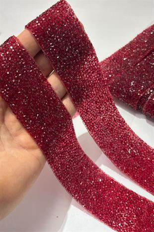 Bordo Ütüyle Yapışan Şerit Taş Boncuk 4 Cm