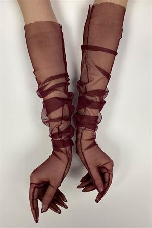 الجملة عنابي طويل قفازات الزفاف الأنيقة تول قفازات الزفاف / الزفاف / قفازات الحزب