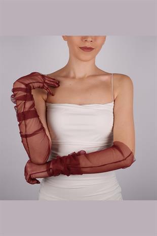 الجملة عنابي طويل قفازات الزفاف الأنيقة تول قفازات الزفاف / الزفاف / الطرف / قفازات زي