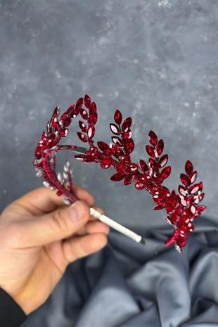 Burgundy Venus Leaf Design Bridal Henna Crown Hair Accessory