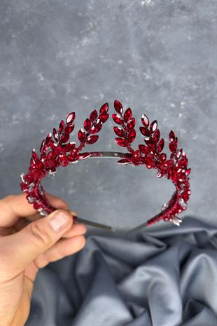 Burgundy Venus Leaf Design Bridal Henna Crown Hair Accessory