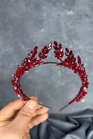 Burgundy Venus Leaf Design Bridal Henna Crown Hair Accessory