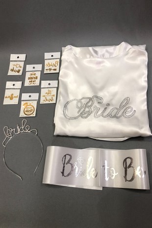 Bride Dressing Gown Crown Sash and Tattoo Set