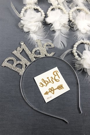 Bride Crown and White Flower Bridesmaid Bracelet Set