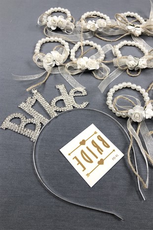 Bride Crown and Straw Flower Bridesmaid Bracelet Set