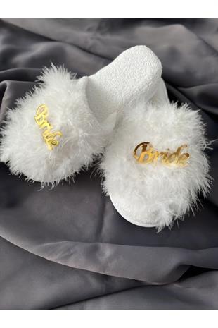 Bride Tüylü Terlik Gold