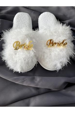 Bride Tüylü Terlik Gold