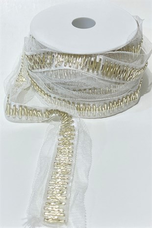 Twisted Pipe Bead Embroidered Ribbon 1 mt