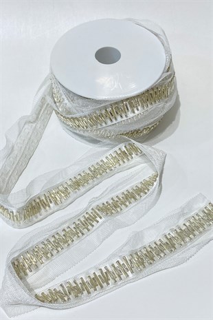 Twisted Pipe Bead Embroidered Ribbon 1 mt