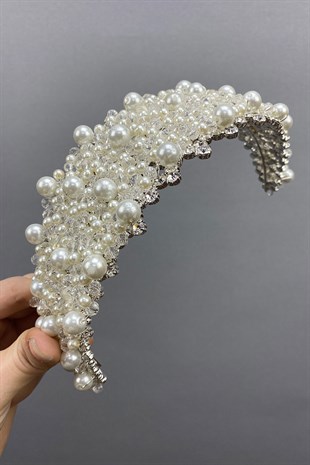 Big Pearl Stone Headband Bridal Accessory
