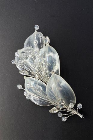 Büyük Şeffaf Yaprak Sedefli Gelin Saç Ve Türban Aksesuarı