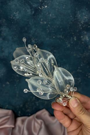 Büyük Şeffaf Yaprak Sedefli Gelin Saç Ve Türban Aksesuarı