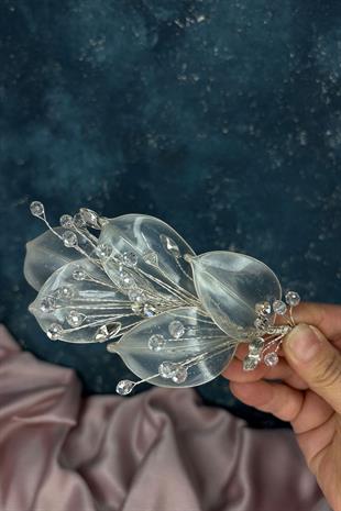 Büyük Şeffaf Yaprak Sedefli Gelin Saç Ve Türban Aksesuarı