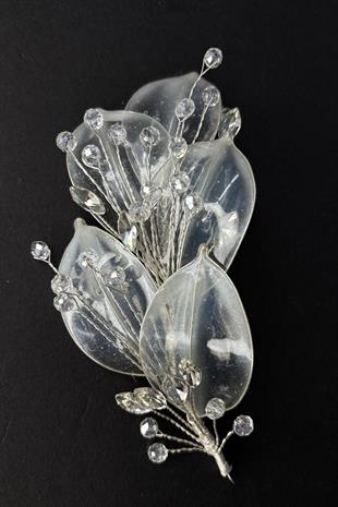 Büyük Şeffaf Yaprak Sedefli Gelin Saç Ve Türban Aksesuarı