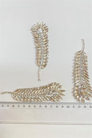 Büyük Yaprak Desenli Ütüyle Yapışan Parlak Taşlı Aplik 