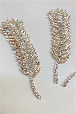 Büyük Yaprak Desenli Ütüyle Yapışan Parlak Taşlı Aplik 