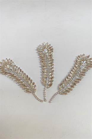 Büyük Yaprak Desenli Ütüyle Yapışan Parlak Taşlı Aplik 