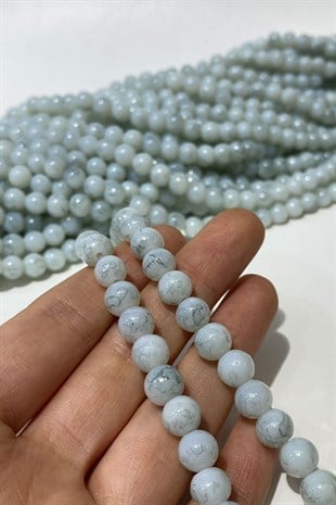 Buz Mavi Desenli Dizi Cam Boncuk 8 mm