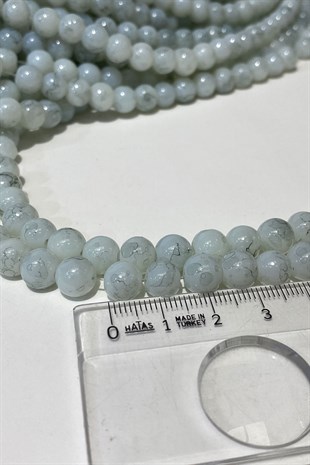 Buz Mavi Desenli Dizi Cam Boncuk 8 mm