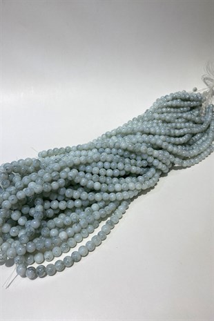 Buz Mavi Desenli Dizi Cam Boncuk 8 mm