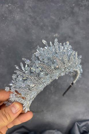 Ice Blue Livan Beaded Bridal Henna Crown Hair Accessory