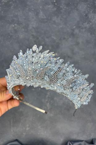 Ice Blue Livan Beaded Bridal Henna Crown Hair Accessory