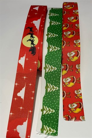 Çam Agacı Noel Baba Baskılı Yılbaşı Kurdelesi 2,5 cm 30 mt Renkli