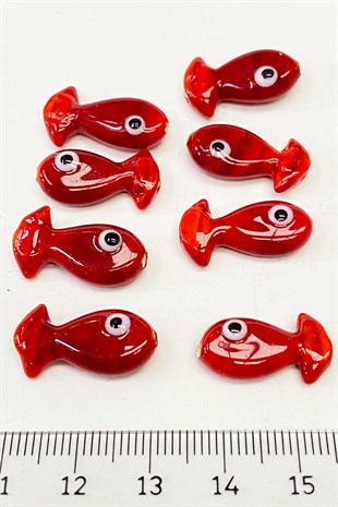 Glass Bead Fish Patterned Bracelet Tip Red 1 Pcs