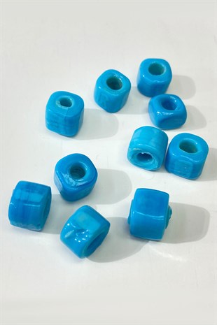 Cam Boncuk Silindir Kolye ve Bileklik Ucu 5 Adet Mavi