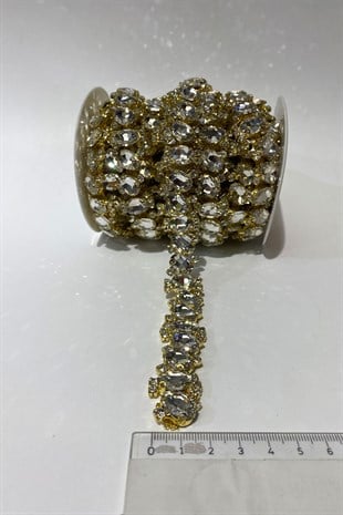 Cam Oval Taşlı Parlak Abiye Taşlı Şerit Aplik