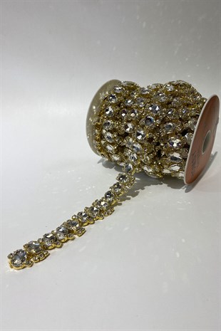 Cam Oval Taşlı Parlak Abiye Taşlı Şerit Aplik