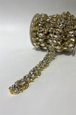 Cam Oval Taşlı Parlak Abiye Taşlı Şerit Aplik