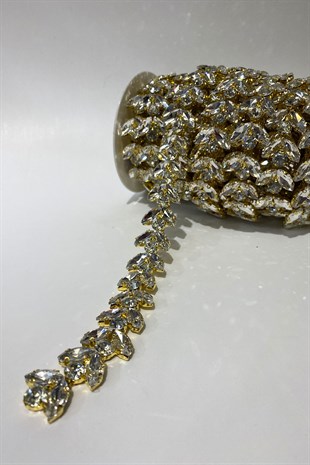 Shiny Evening Dress with Glass Stone and Shuttle Stone Strip Applique
