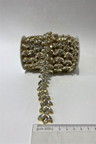 Shiny Evening Dress with Glass Stone and Shuttle Stone Strip Applique