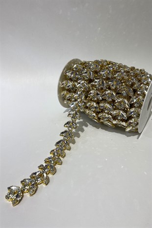 Shiny Evening Dress with Glass Stone and Shuttle Stone Strip Applique