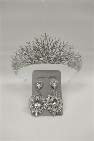 Canis Model Gelin Tacı Ve Damla MekikTaşlı Küpe