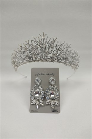 Canis Model Gelin Tacı Ve Mekik Damla Taşlı Küpe