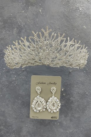 Canis Model Gelin Tacı Ve MekikTaşlı Küpe