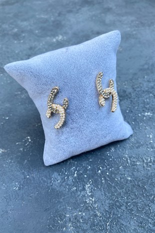 CC Desenli Taşlı İncili Küpe