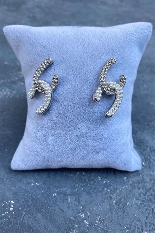 CC Desenli Taşlı İncili Küpe