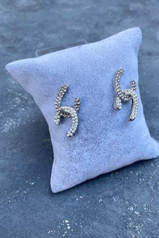 CC Desenli Taşlı İncili Küpe