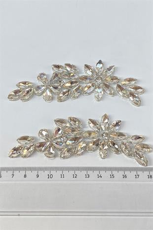 Çiçek Desen Damlalı Ütüyle Yapışan Parlak Taşlı Aplik