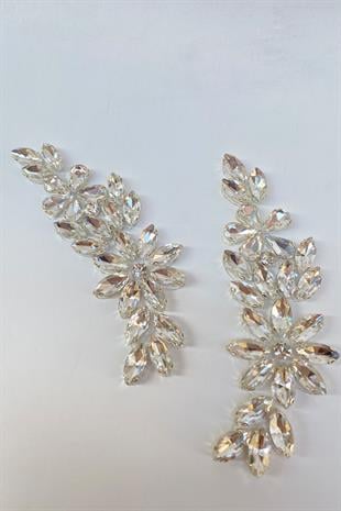 Çiçek Desen Damlalı Ütüyle Yapışan Parlak Taşlı Aplik