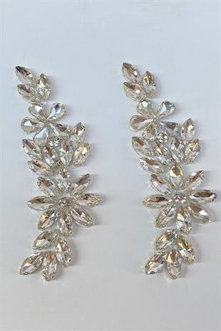 Çiçek Desen Damlalı Ütüyle Yapışan Parlak Taşlı Aplik