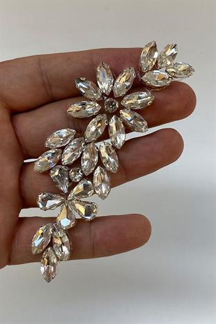 Çiçek Desen Damlalı Ütüyle Yapışan Parlak Taşlı Aplik