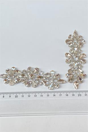 Çiçek Desen Ütüyle Yapışan Parlak Taşlı Aplik