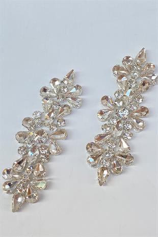 Çiçek Desen Ütüyle Yapışan Parlak Taşlı Aplik